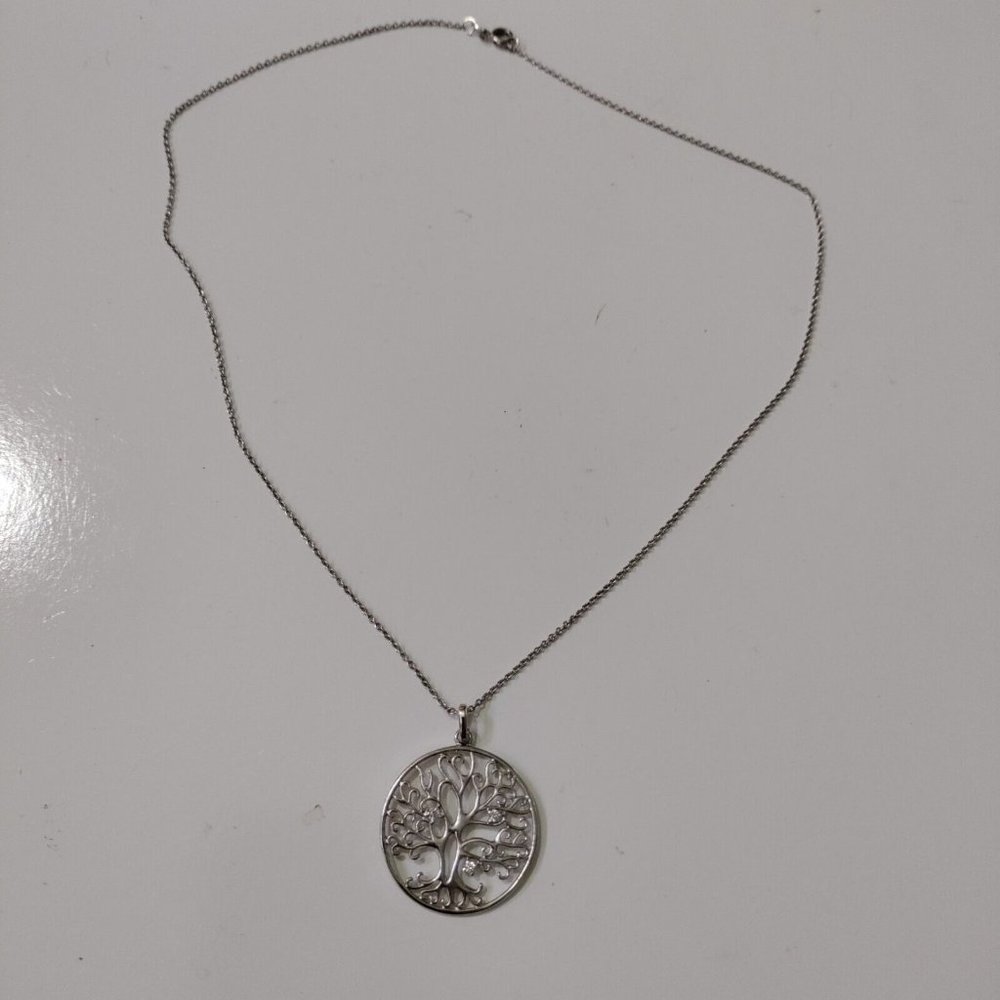 4/$20 Silver Tone Tree Of Life Pendant Necklace Clear Rhinestones Crystal 18"
